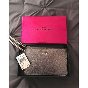 Coach Small Wristlet in Gunmetal Glitter Fabric